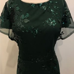 Marchesa “Vincenzo” bridesmaid dress in stunning emerald sequined tulle